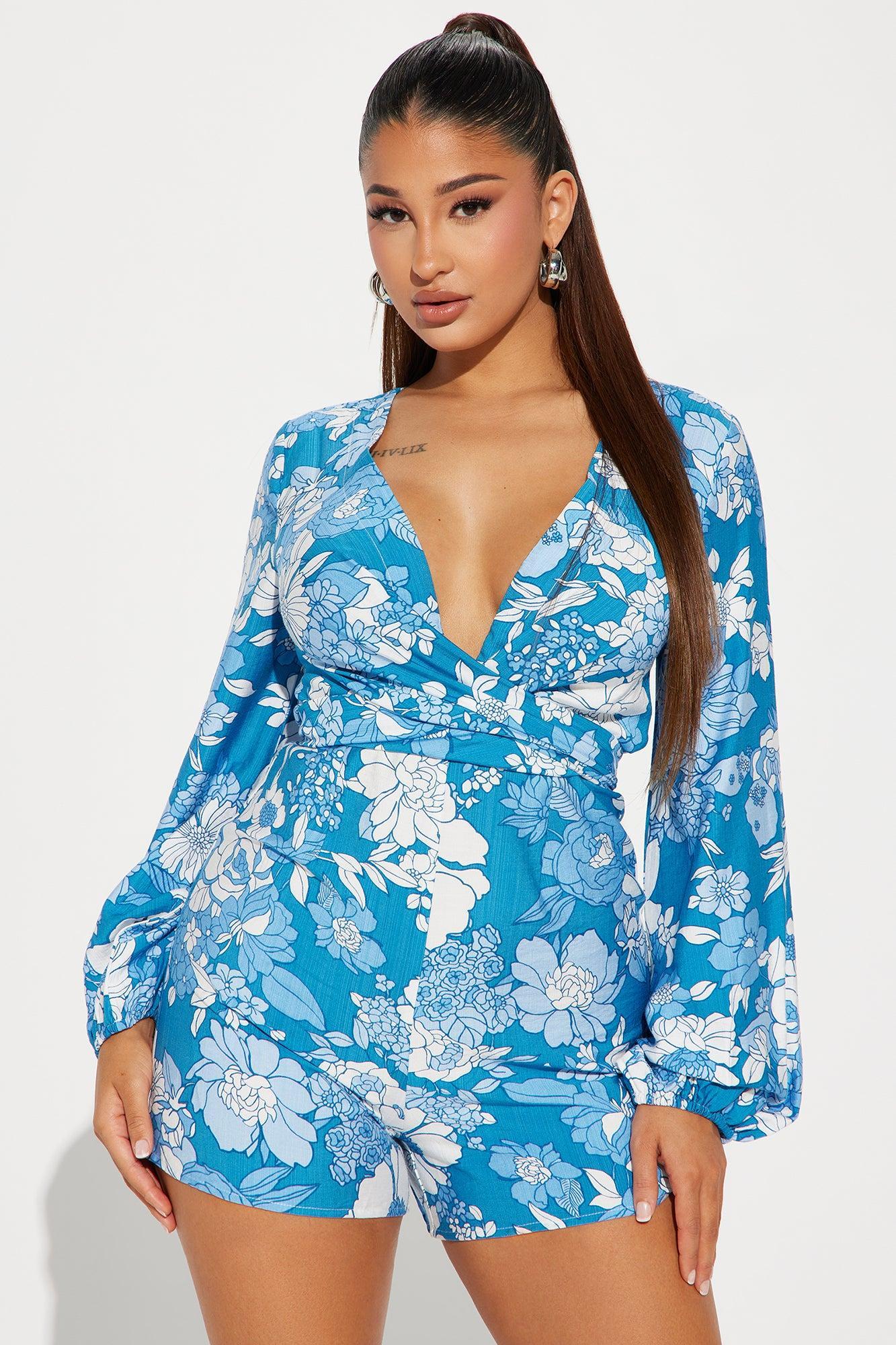 Vacay Dreaming Romper - Blue/combo Product Image