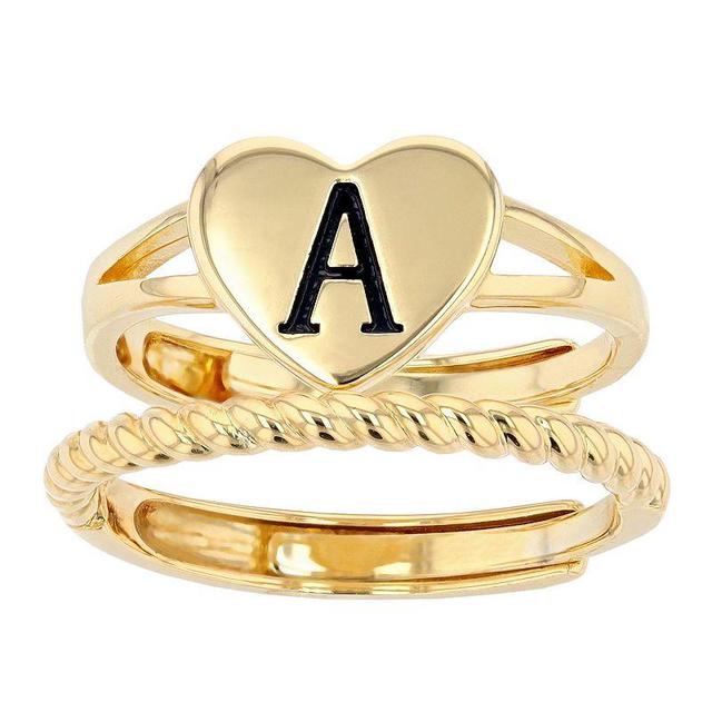 City Luxe Heart Initial & Textured Band Ring Set, Womens, Gold Tone K Product Image