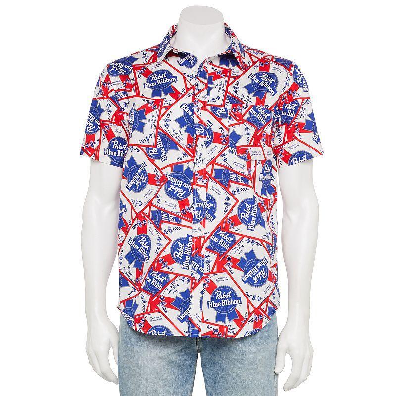 Mens Pabst Blue Ribbon Short Sleeve Button-Down Camp Shirt Product Image