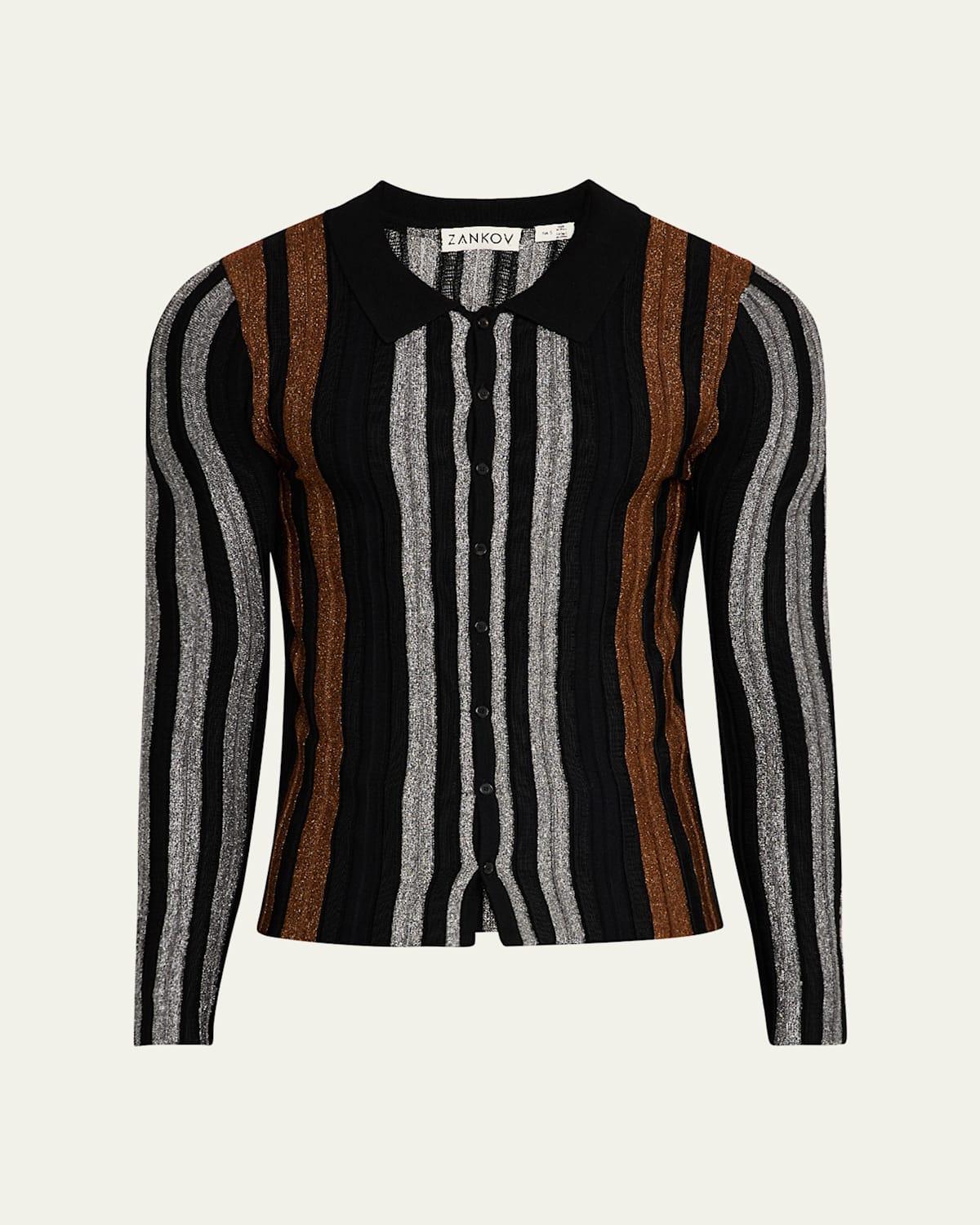 Mens Metallic Stripe Button-Down Sweater Product Image