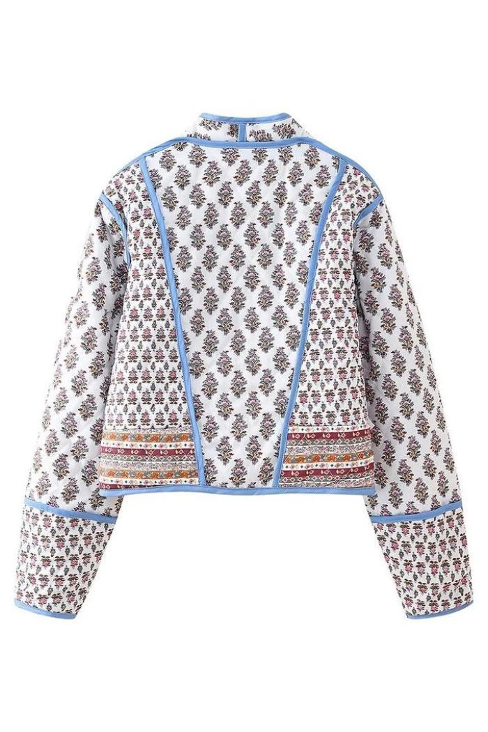 Stylish V-Neck Button Double-Sided Printed Quilted Jacket Product Image