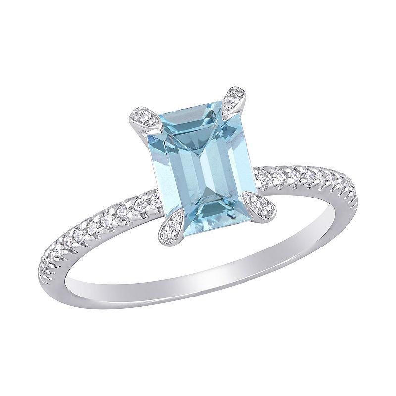 Stella Grace Bloom 14K White Gold 1/10 Carat T.W. Diamond & Aquamarine Fashion Ring, Womens 14k Whgold Product Image