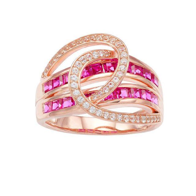 10k Rose Gold Ruby & 1/4 Carat T.W. Diamond Swirl Ring, Womens Red Product Image