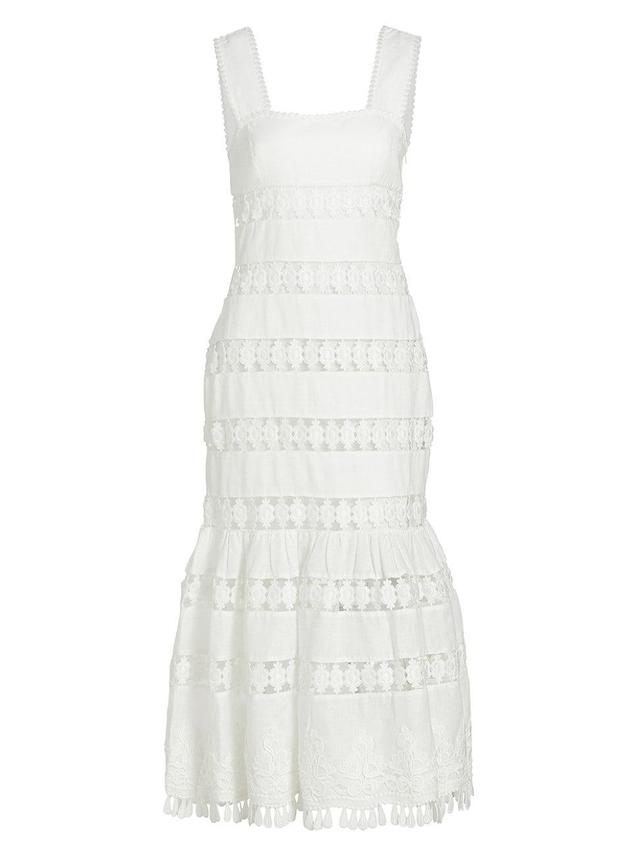 Womens Pop Linen Lace Paneled Midi-Dress Product Image