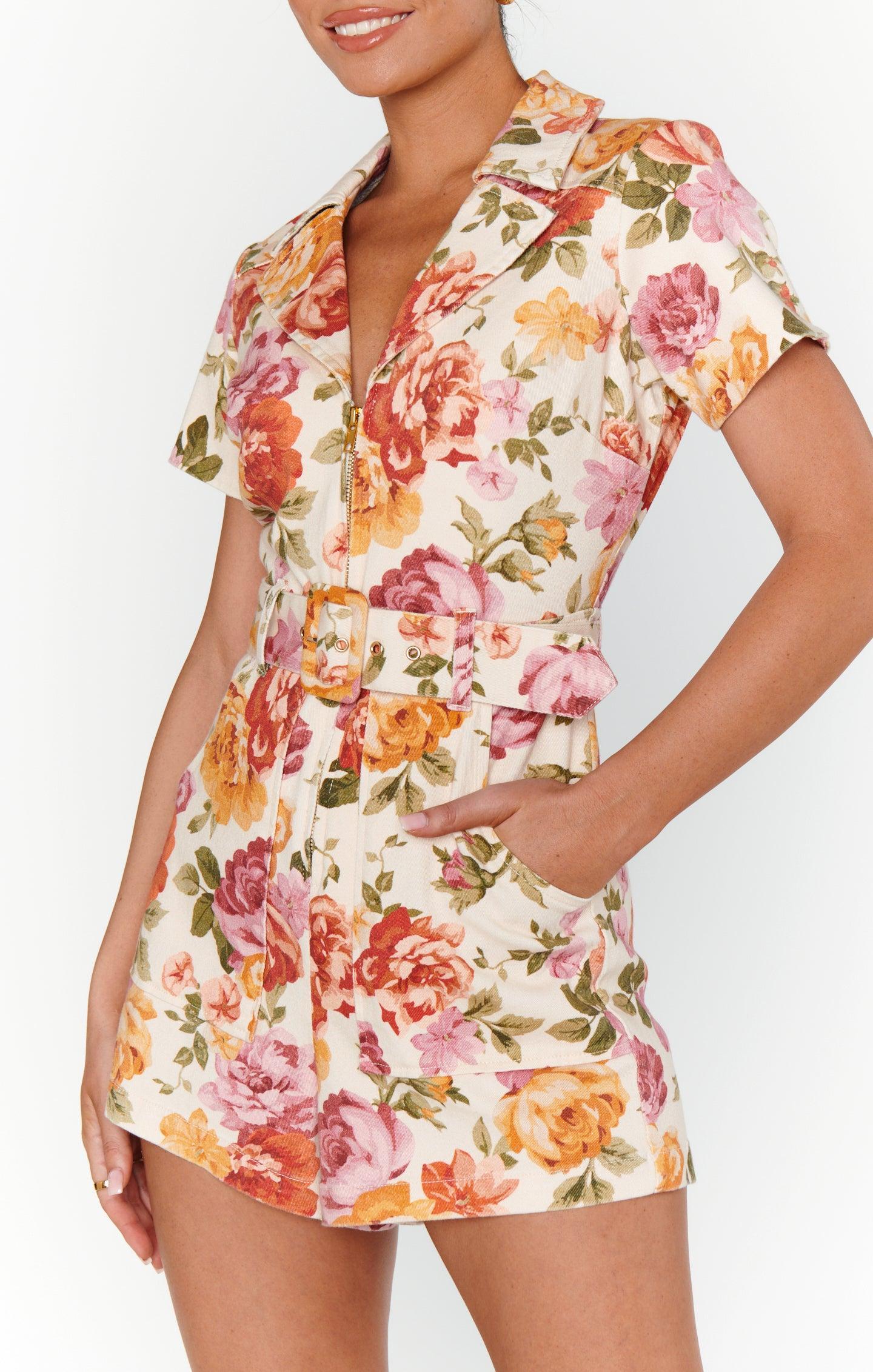 Outlaw Romper ~ Ivory Hillside Floral Denim Product Image