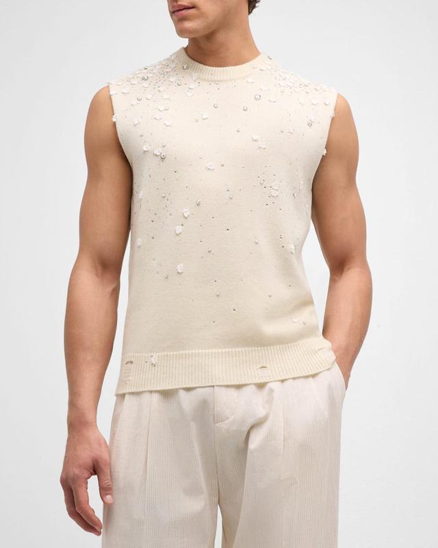 Mens Floral Beaded Sweater Vest Product Image