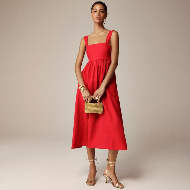 Squareneck midi dress in linen Product Image