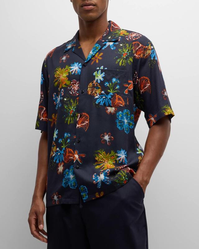 Men's Floral-Print Lyocell Camp Shirt Product Image