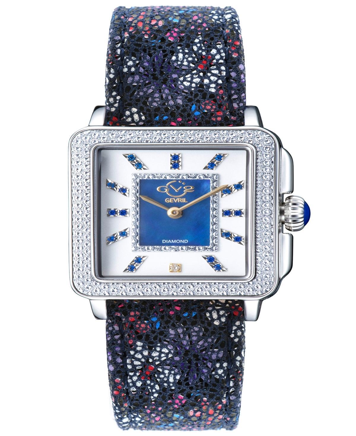 Gevril Womens Padova Gemstone Floral Swiss Quartz Italian Blue Leather Strap Watch 30mm - Silver-Tone Product Image