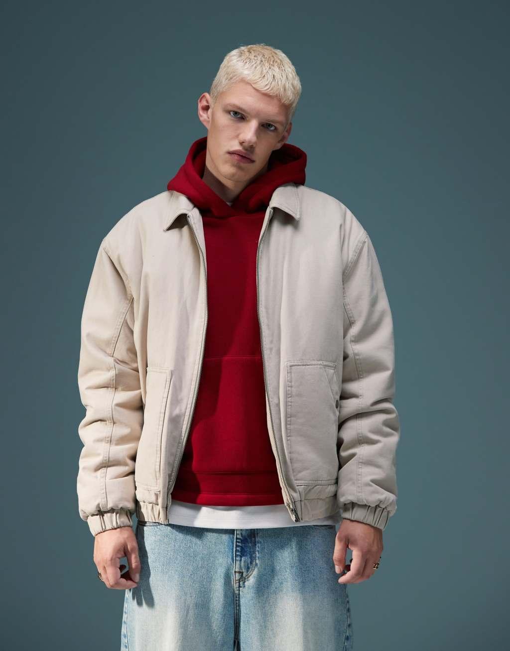 ASOS DESIGN oversized harrington jacket in stone Product Image