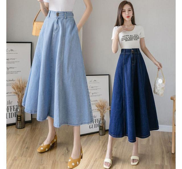 Midi A-Line Denim Skirt Product Image