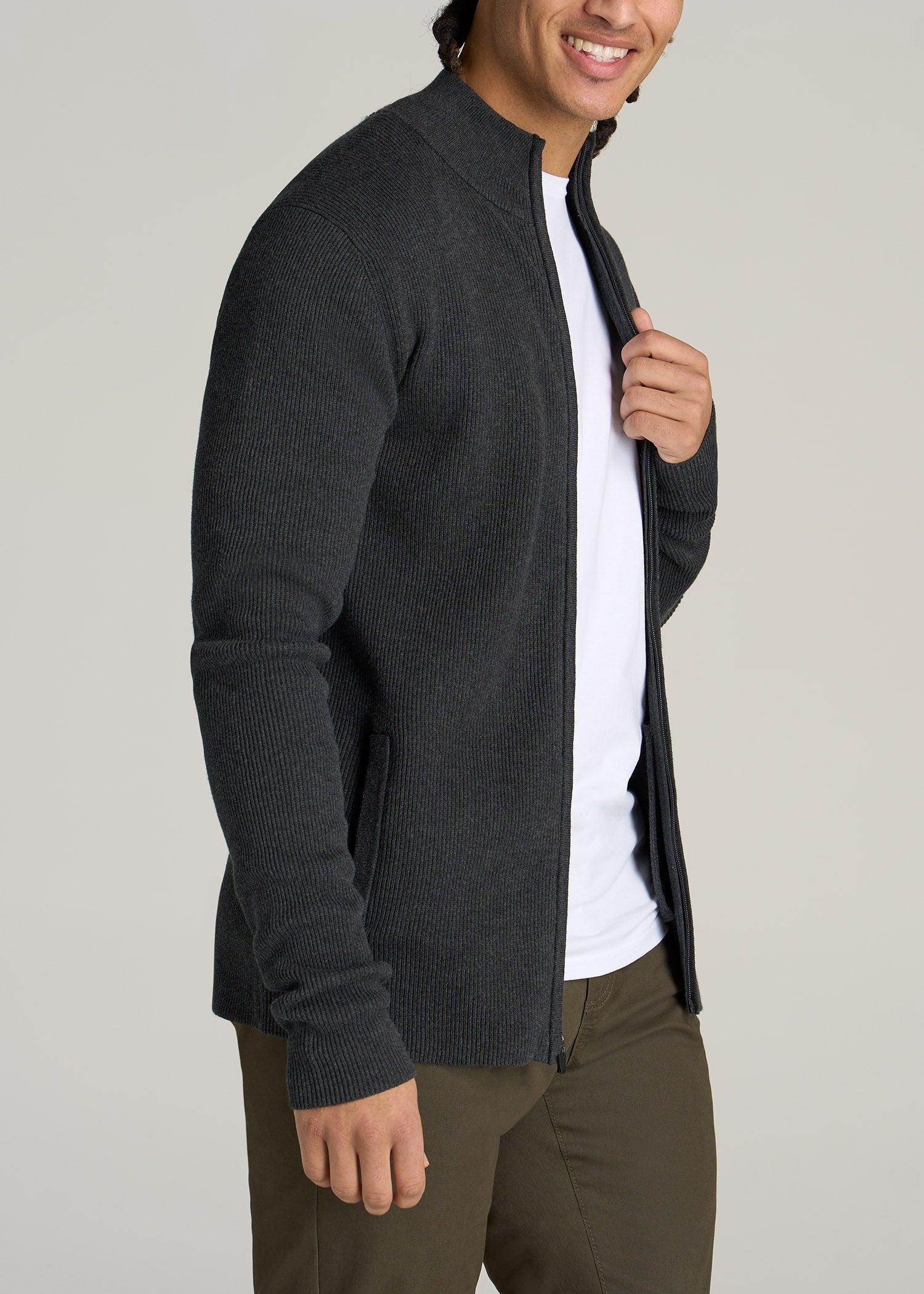 Men's Tall Full Zip Sweater in Charcoal Mix Male Product Image