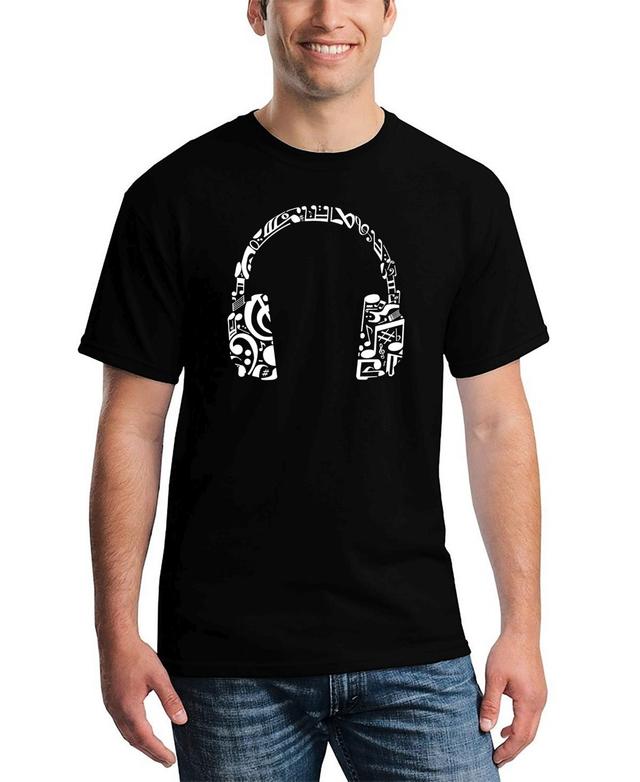 Mens Music Note Headphones Word Art T-shirt Product Image