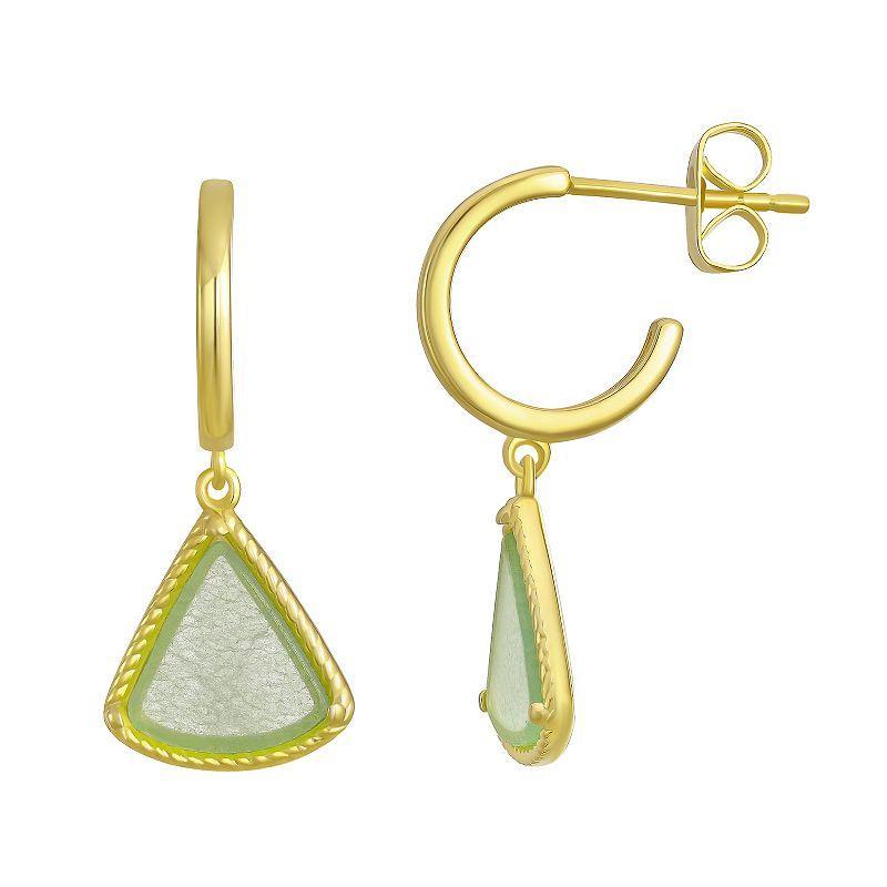 Green Aventurine Triangle Charm Hoop Drop Earrings, Womens Product Image