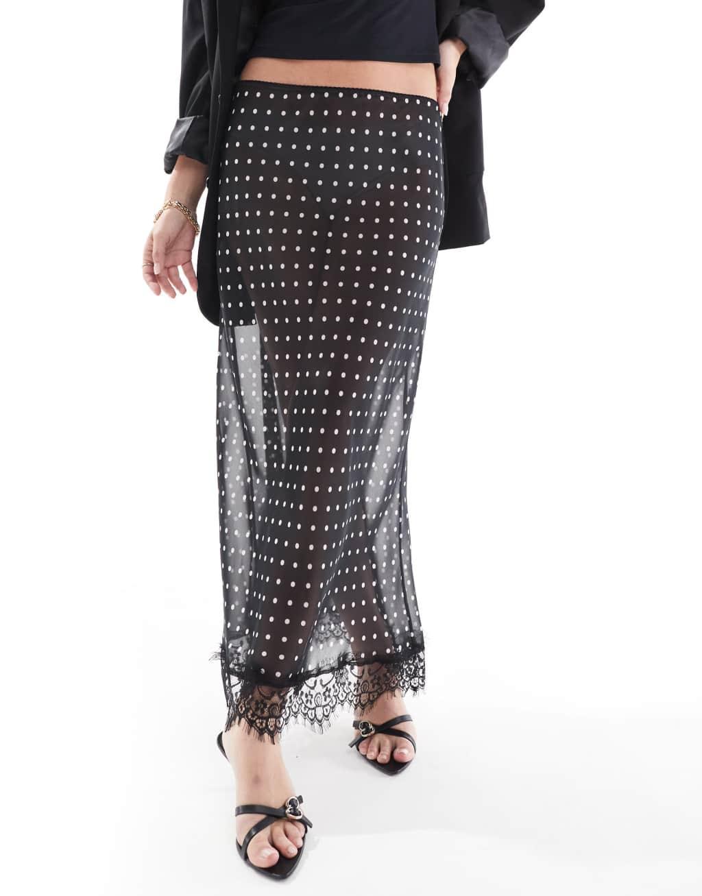 ASOS DESIGN sheer chiffon maxi skirt in polka dot Product Image