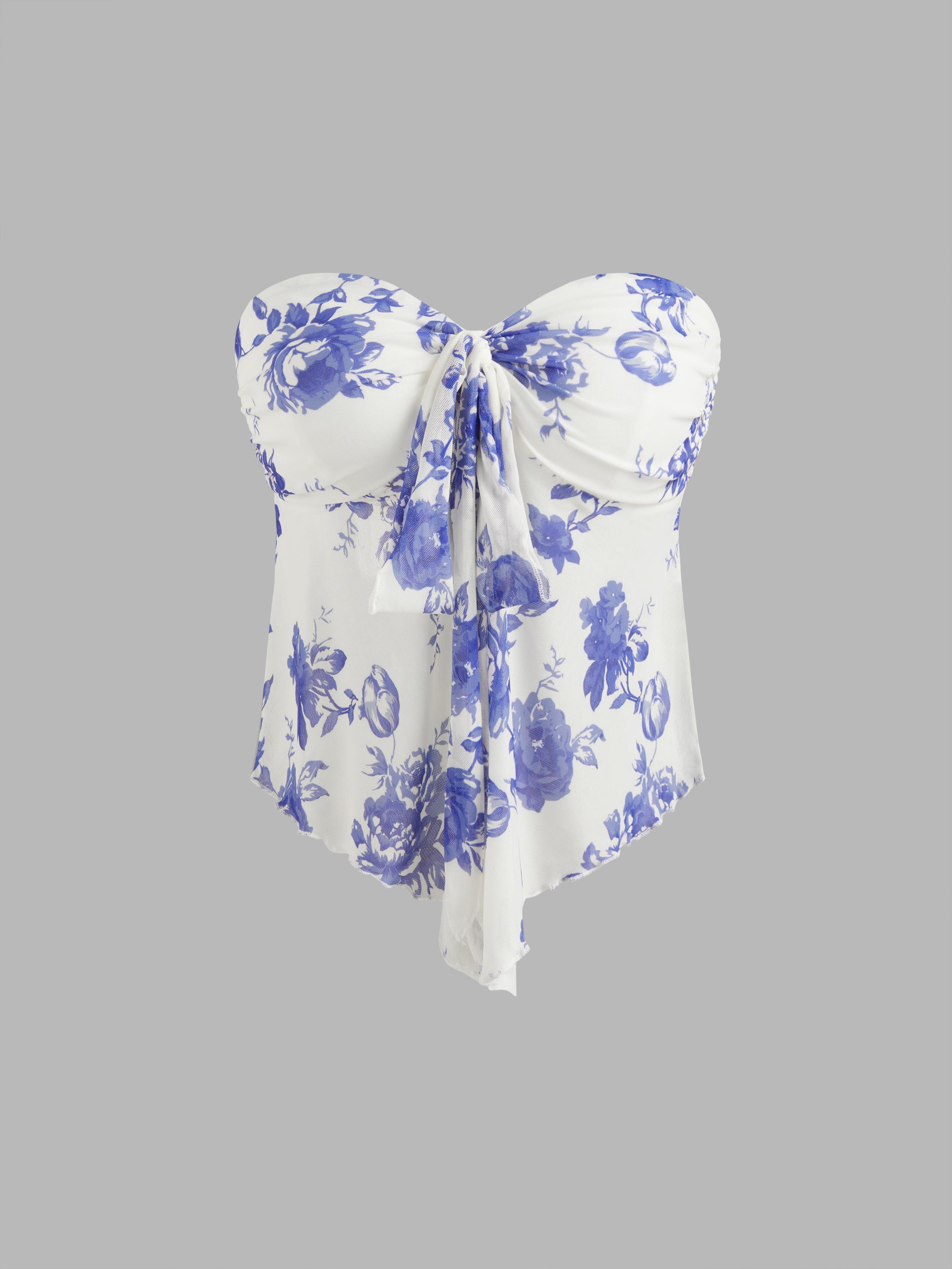 Mesh Floral Knotted Tube Top Product Image