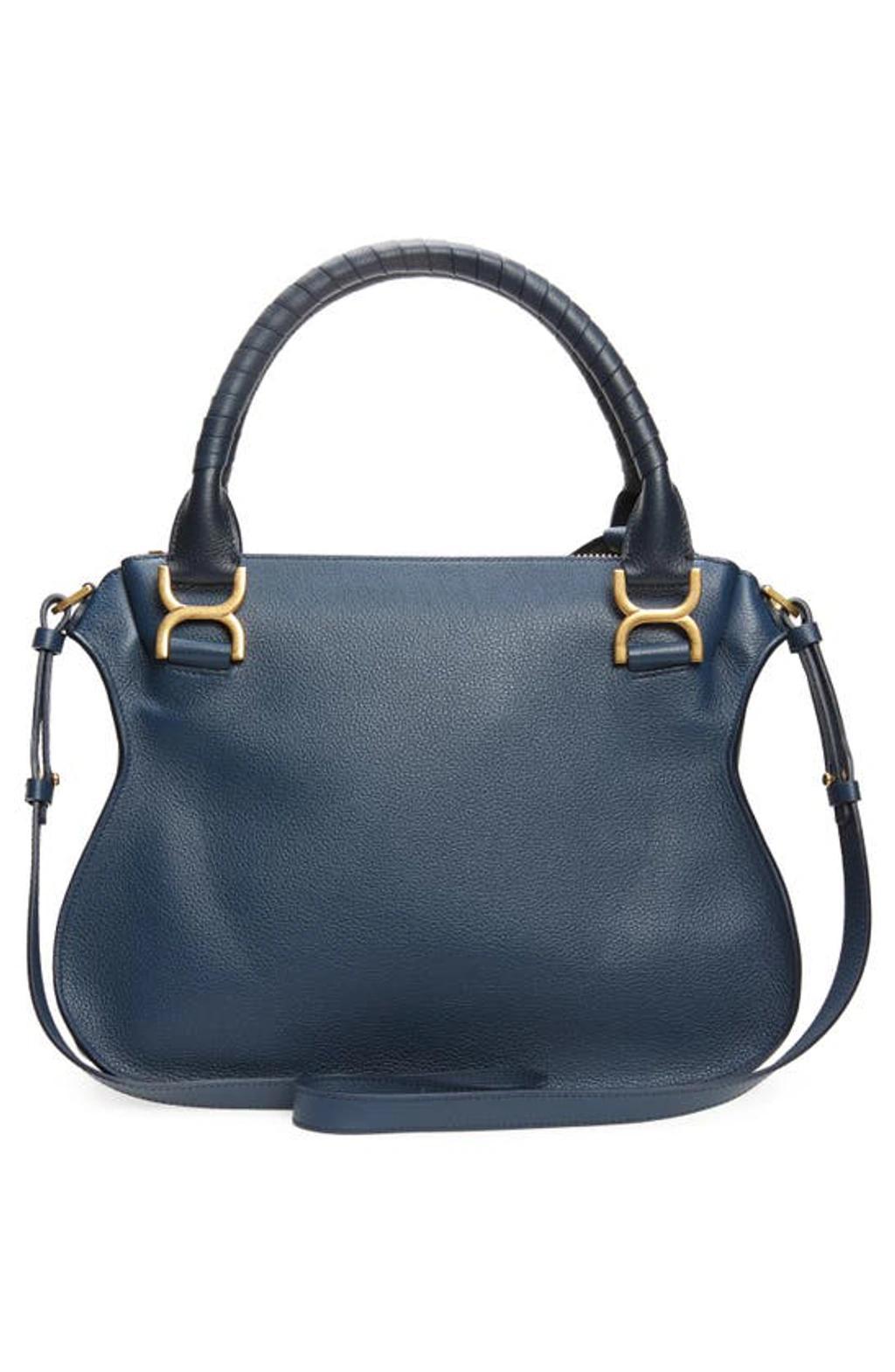 Medium Marcie Leather Satchel In Navy Product Image