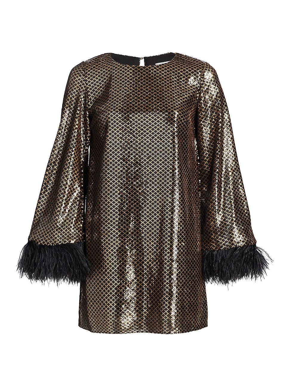 Womens Cocoa Feather & Sequin Minidress Product Image