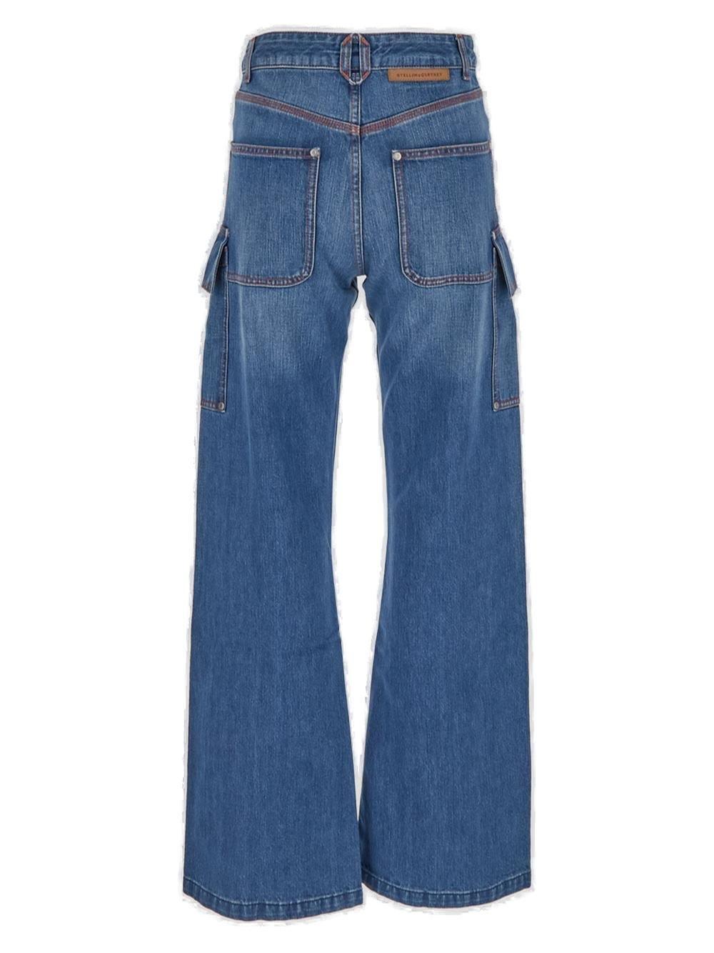 Patch-pocket Wide-leg Jeans In Blue Product Image