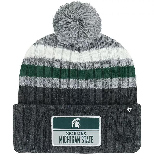 Mens 47 Charcoal Michigan State Spartans StackStriped Cuffed Knit Hat with Pom Product Image