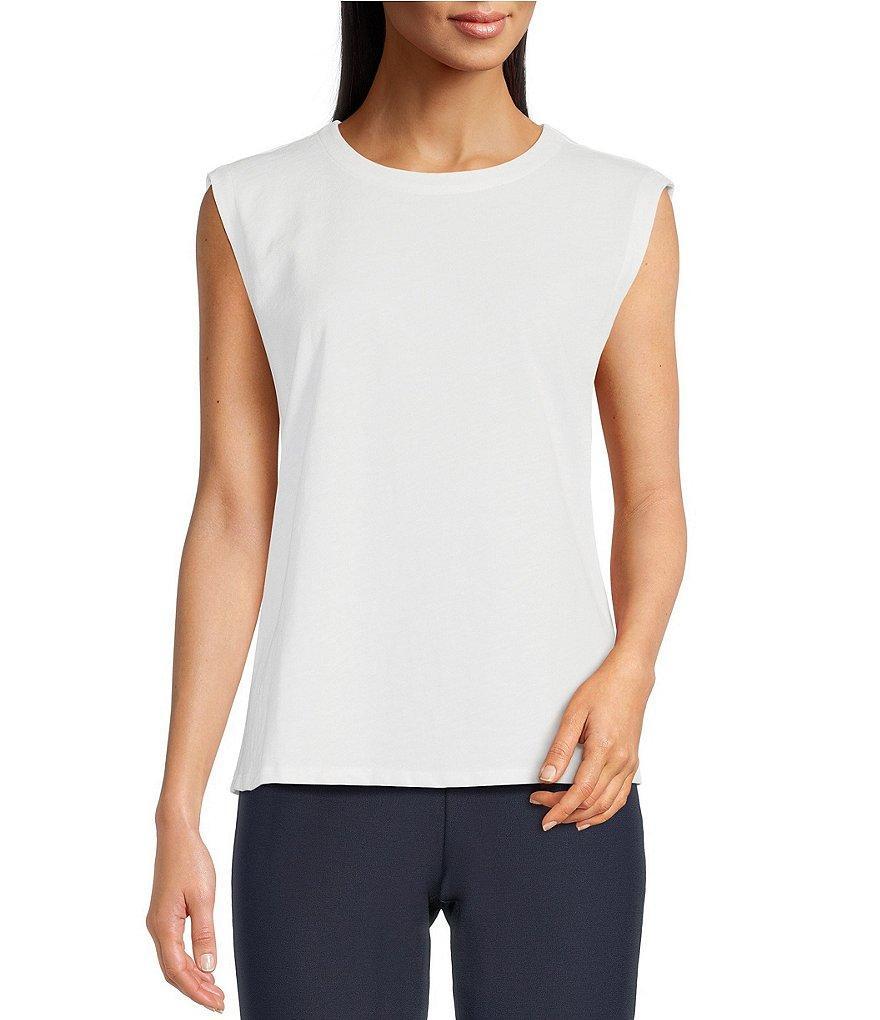 Eileen Fisher Organic Cotton Slub Crew Neck Sleeveless Tank Top Product Image