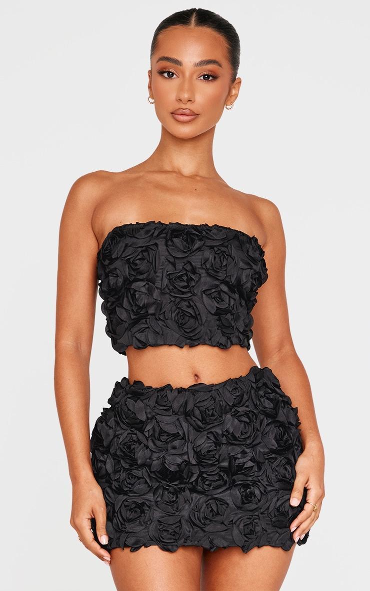 Petite Black Flower Detail Bandeau Top Product Image