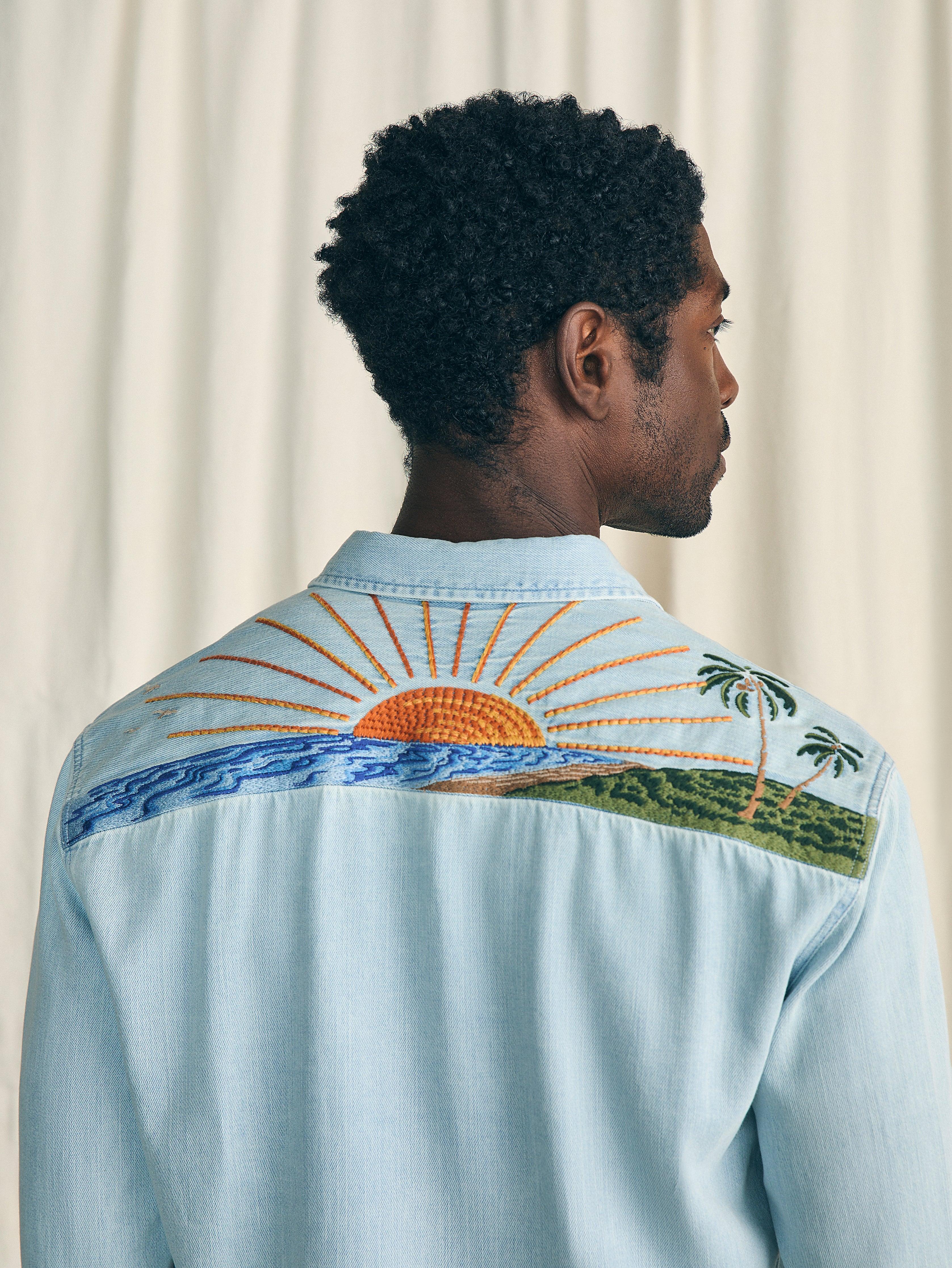 Sun & Waves Embroidered Shirt - Sunset Sky Male Product Image