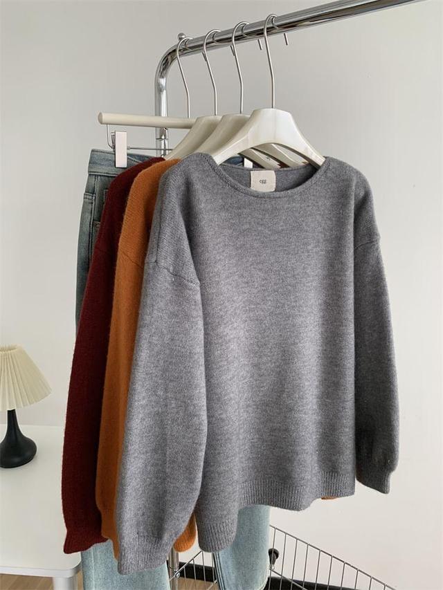 Round Neck Plain Sweater Product Image