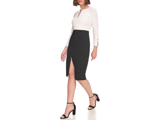 Tommy Hilfiger Scuba Crepe Keyhole Color-Block Sheath (Cream/Black) Women's Dress Product Image