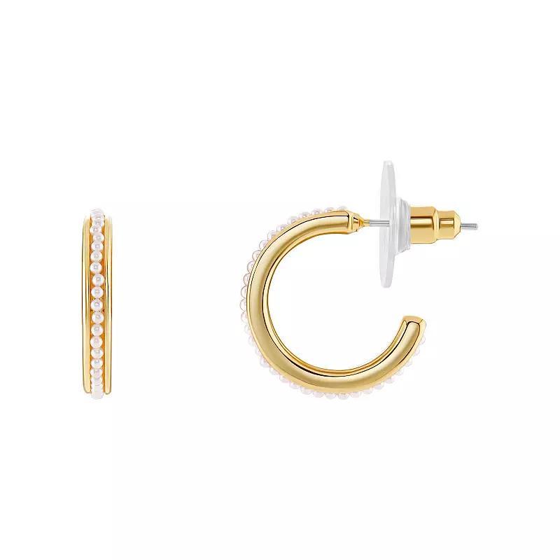 Emberly Gold Tone Simulated Pearl C-Hoop Earrings, Womens, Yellow Product Image