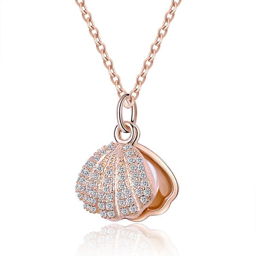 925 Sterling Silver Seashell Faux Pearl Pendant Necklace Product Image