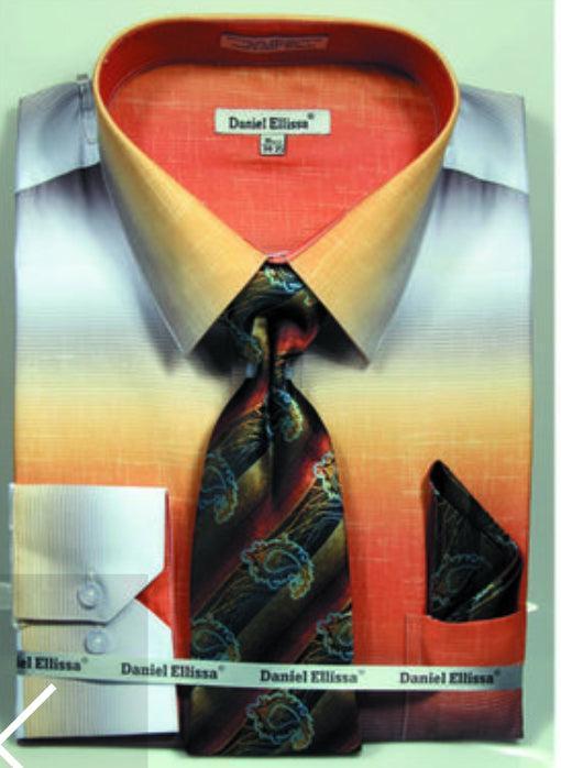 Mustard Multi Color Printed Dress Shirt Set with Convertible Cuff Product Image