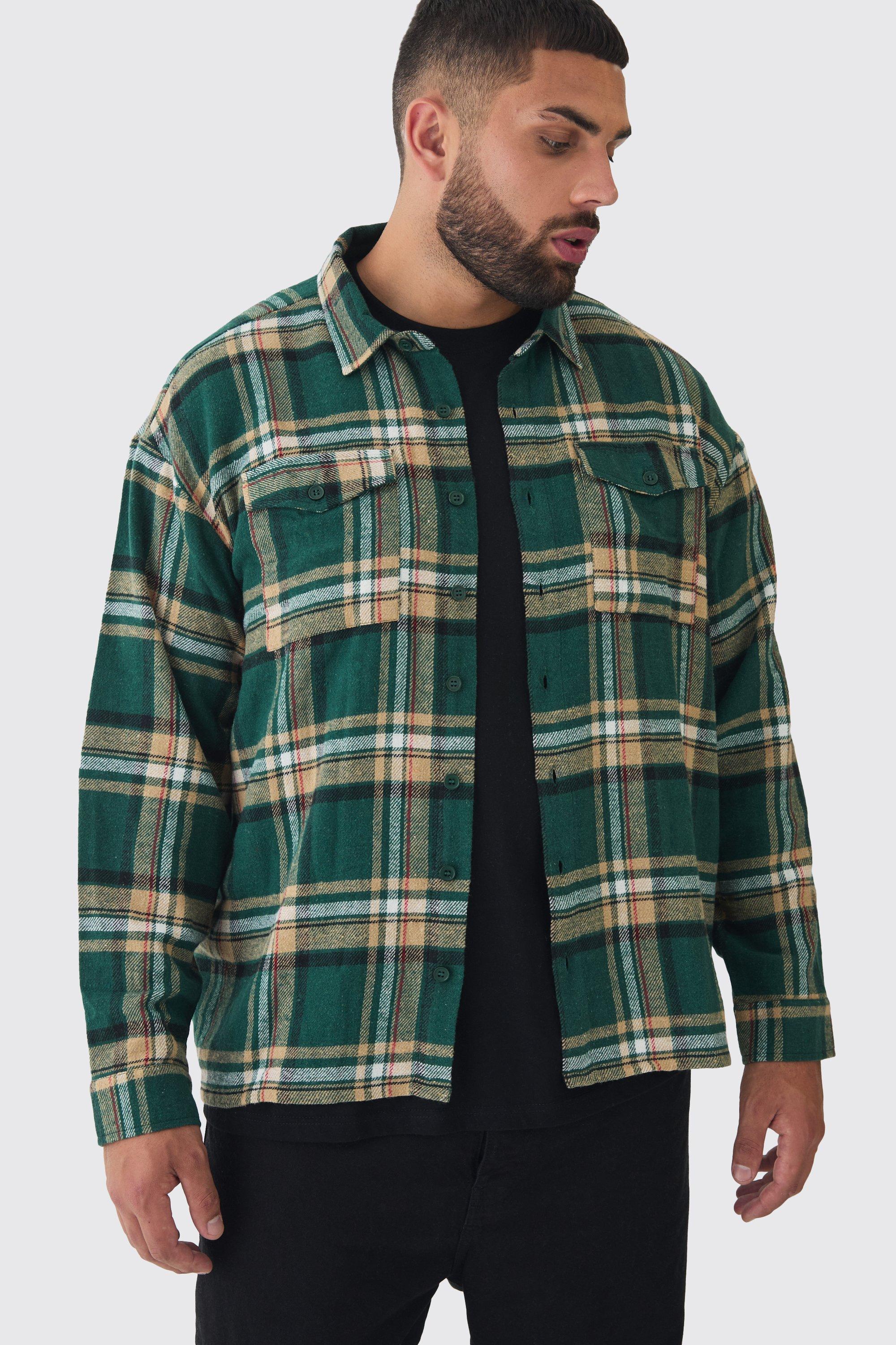 Plus Oversized Forest Large Scale Brushed Plaid Shirt | boohooMAN USA Product Image