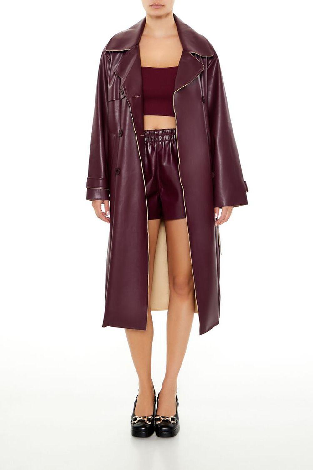 Faux Leather Notched Trench Coat | Forever 21 Product Image