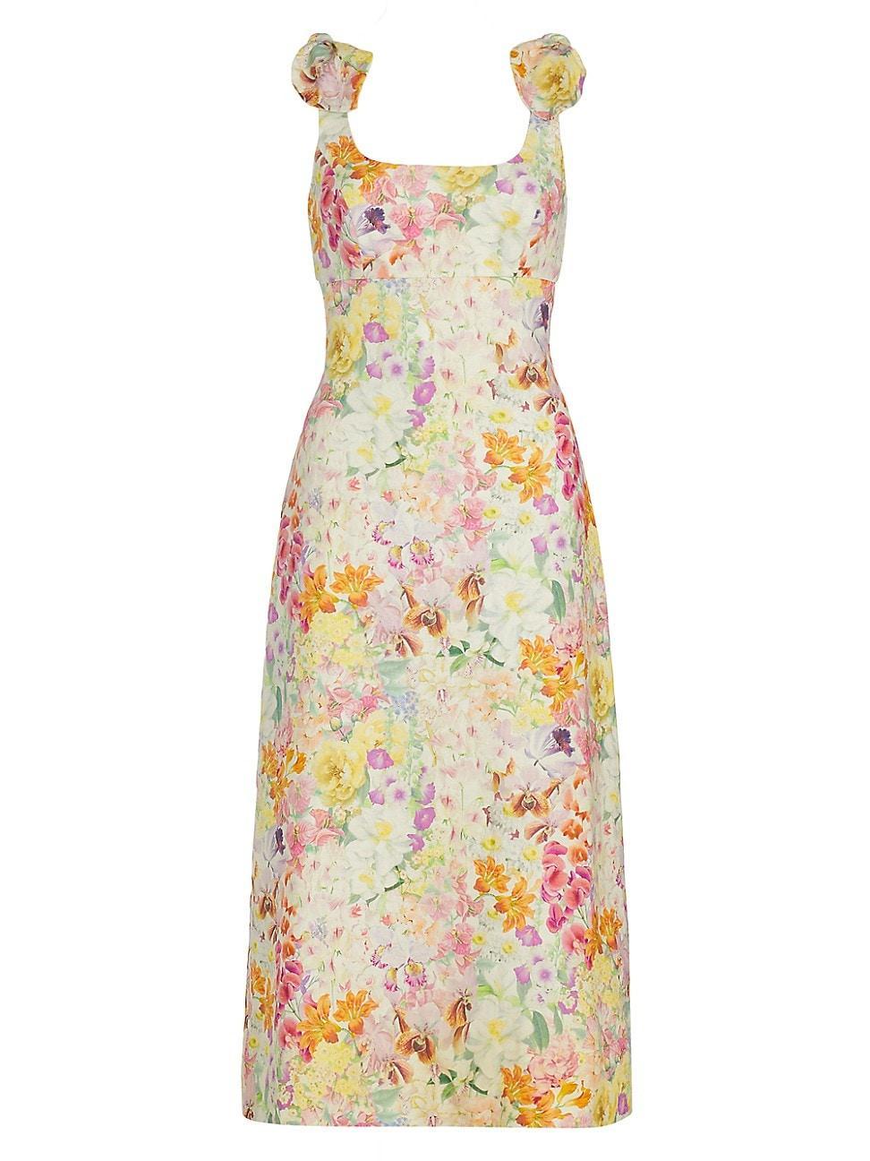 Womens Harmony Linen Floral Midi-Dress Product Image