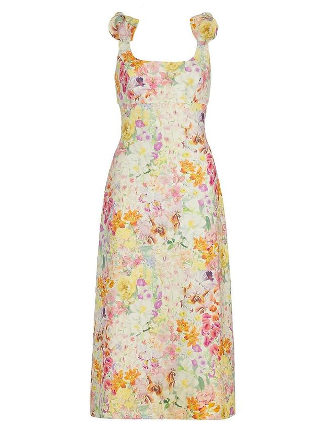 Womens Harmony Linen Floral Midi-Dress Product Image