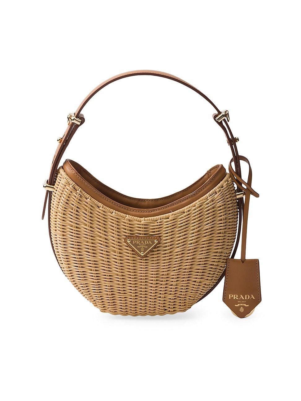 Womens Prada Arqu Woven Fabric and Leather Bag product image