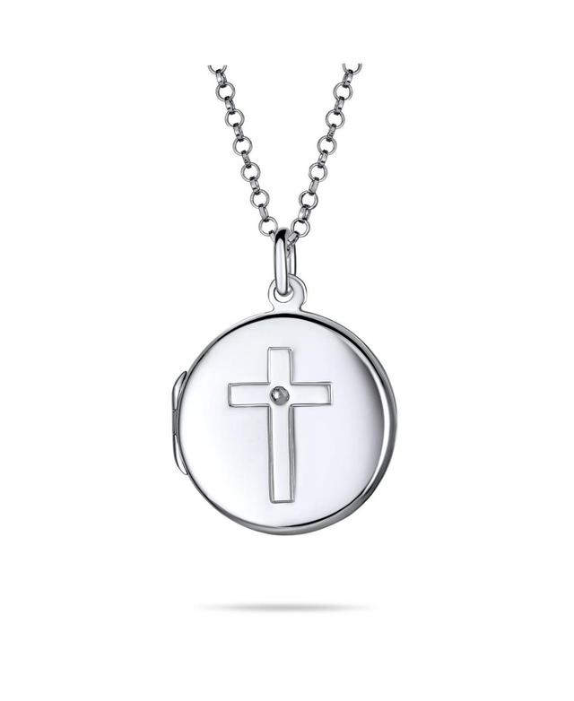 Bling Jewelry Religious Dainty Round Circle Holy Cross Locket Photo Locket For Women Holds Photos Pictures Silver Necklace Pendant Product Image