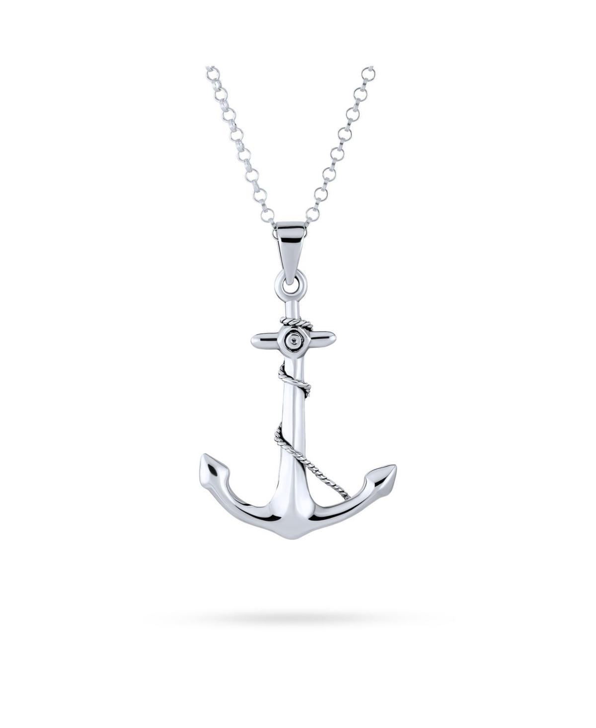 Bling Jewelry Nautical Tropical Vacation Unisex Sailor Ship Boat Rope Anchor Pendant Necklace For Women .925 Sterling Silver 1.5 Inch Product Image