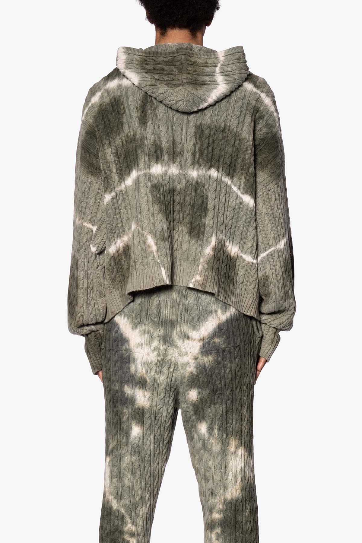 Tie Dye Cable Knit Hoodie - Olive Product Image