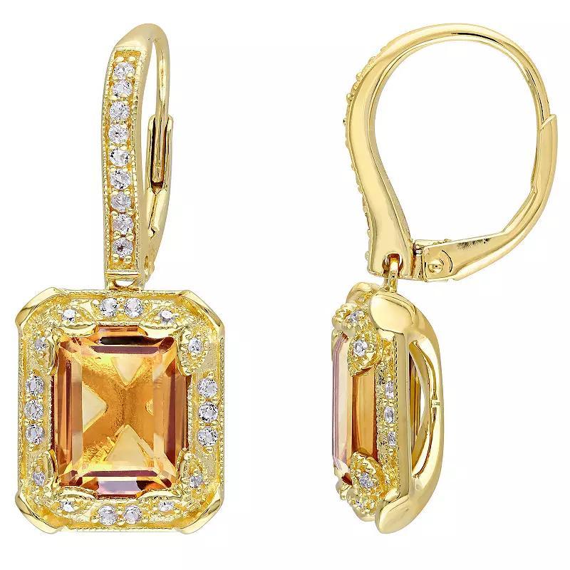 Stella Grace 18k Gold Over Silver Citrine, White Topaz & 1/10 Carat T.W. Diamond Drop Earrings, Womens, Gold Tone Product Image