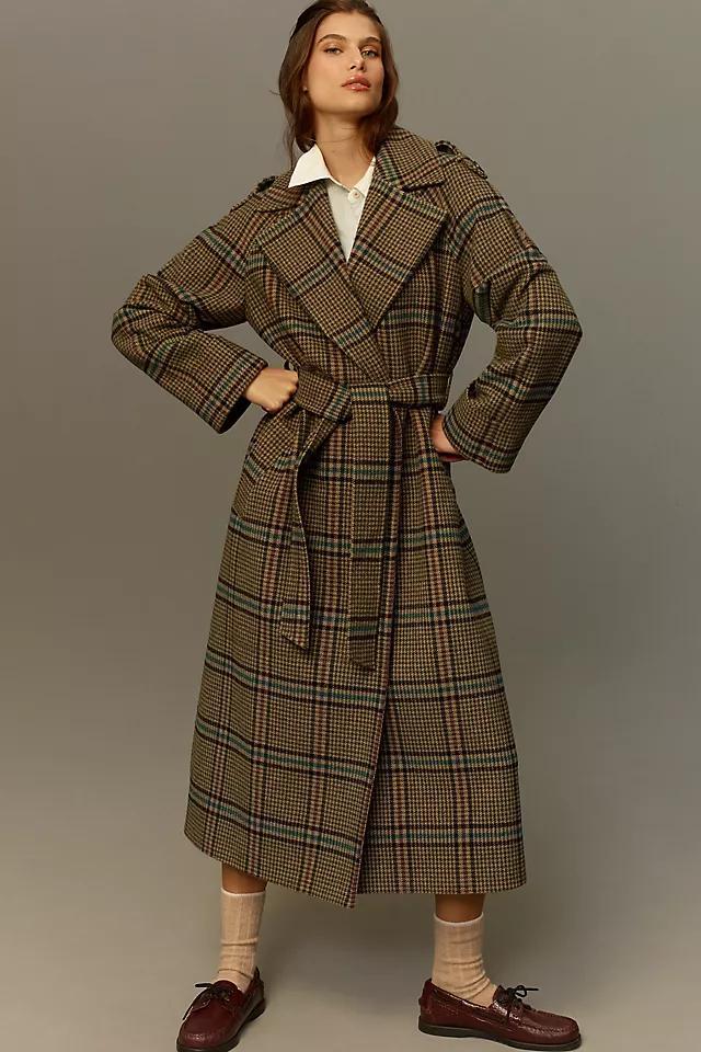 By Anthropologie Belted Plaid Long Robe Coat  Product Image