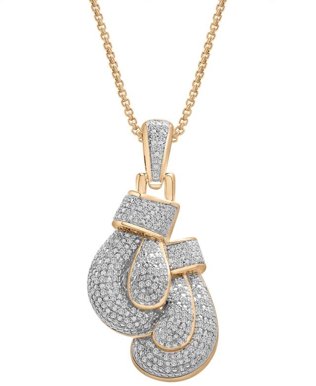 Mens Diamond Boxing Gloves 22 Pendant Necklace (1/2 ct. t.w.) in 14k Gold-Plated Sterling Silver Product Image