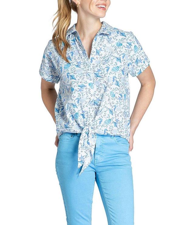 APNY V-Neck Tie Front Seashell Print Camp Shirt Product Image