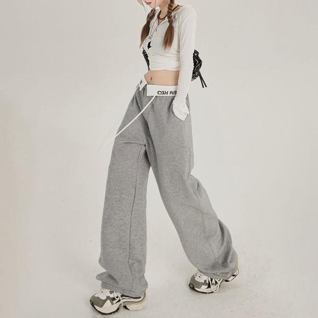 Low Waist Folded Waistline Loose-Fit Wide-Leg Sweatpants Product Image