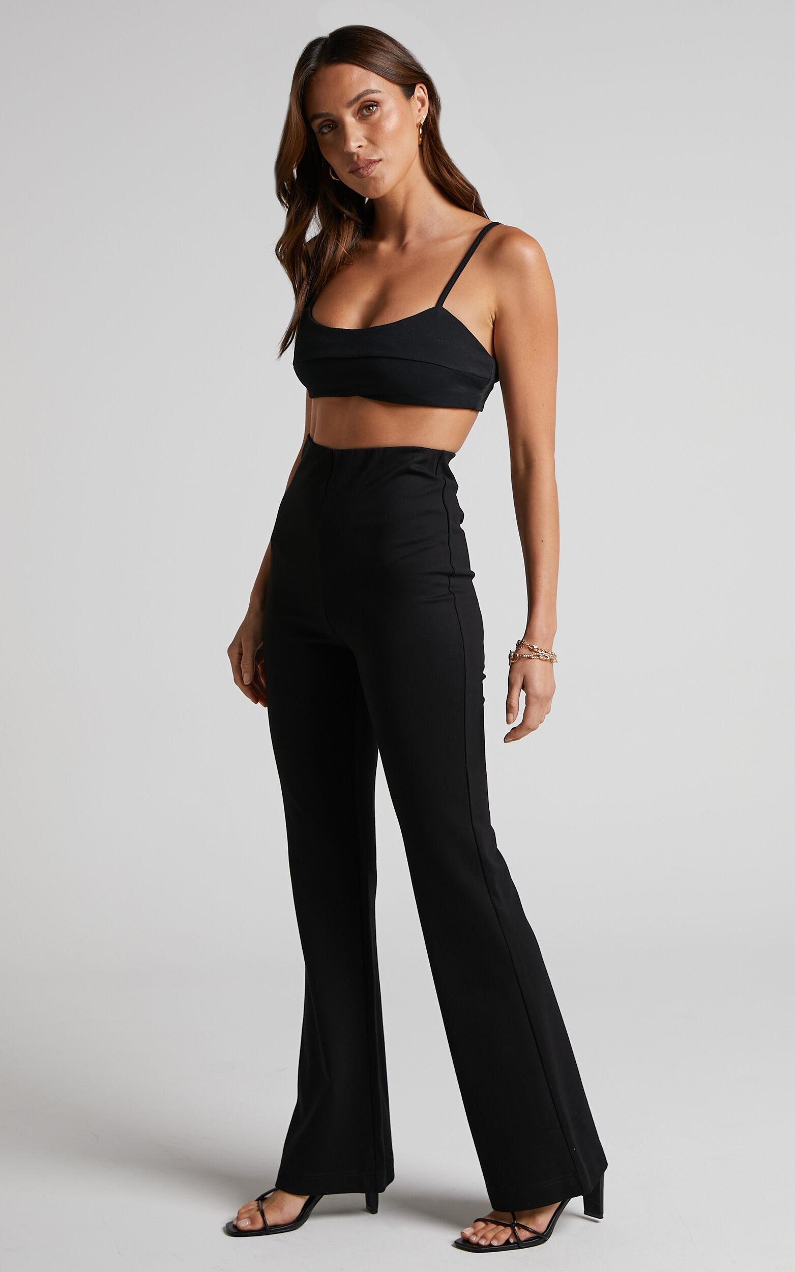 Hermina Pants - High Waisted Ponte Flare Pants in Black Product Image