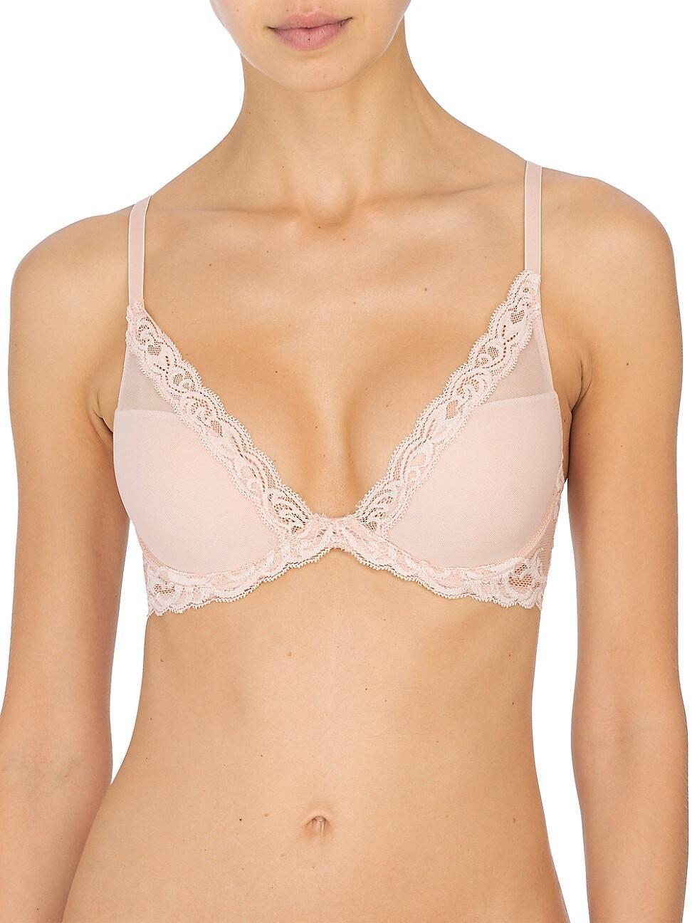 Natori Womens Feathers Lace Contour Underwire Plunge Bra Product Image