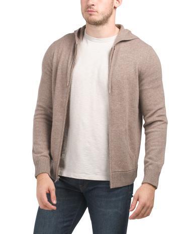 Cashmere Zip Up Hooded Sweater for Men Product Image