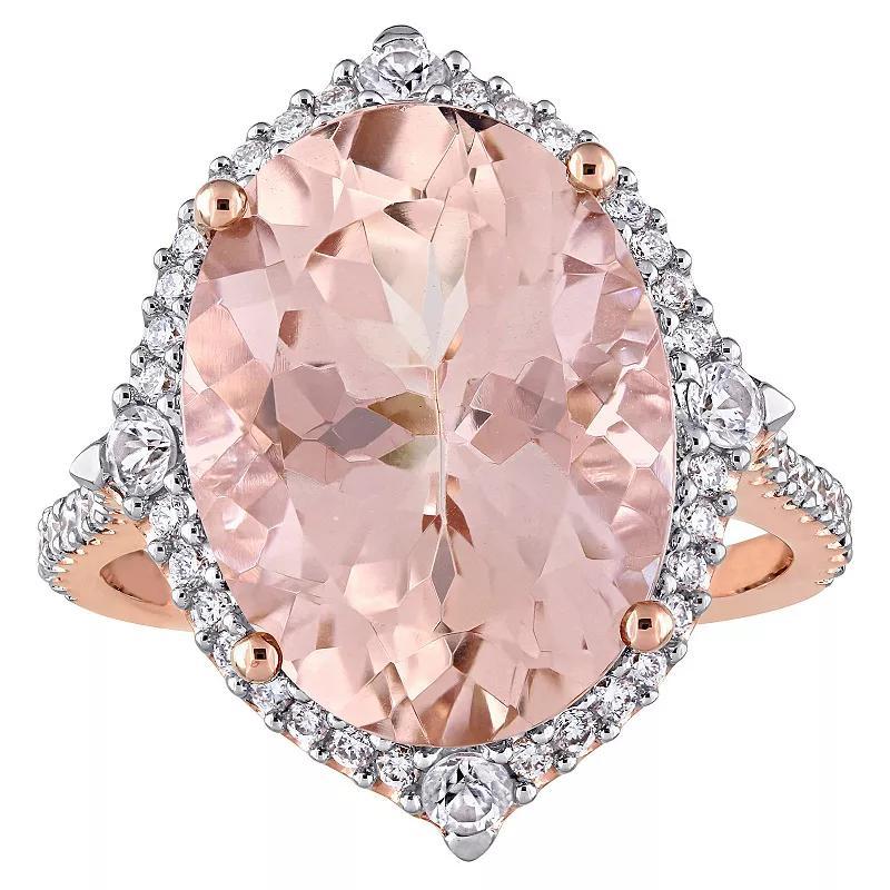 Stella Grace 14k Rose Gold Morganite, White Sapphire & 3/8 Carat T.W. Diamond Halo Cocktail Ring, Womens Product Image