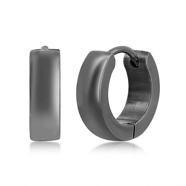 Metallo Stainless Steel Polished Huggie Hoop Earrings, Mens, Black Product Image